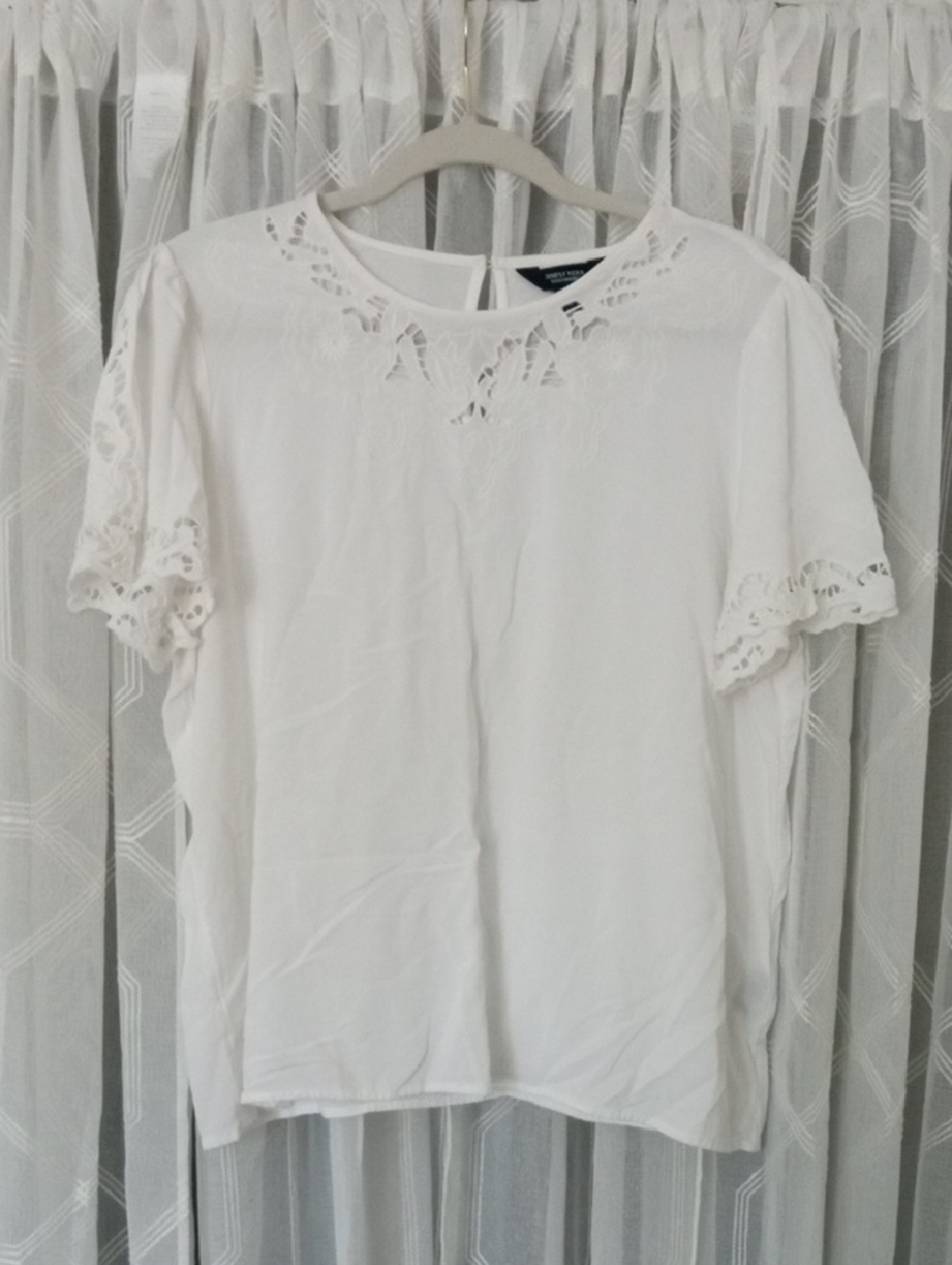Simply Vera Vera Wang White Lace-Trim Short Sleeve Top Size XL